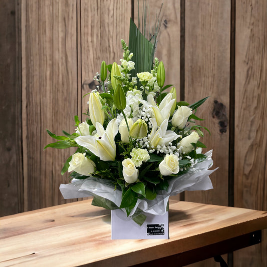 White lily and rose ARRANGEMENT